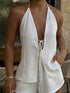 'Celestique' White Tied Halter Top & Shorts - Celes Fashion